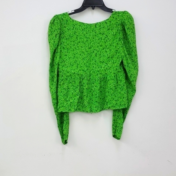 NEW AFRM Hough Tie Neck Peplum Top In Vert Ditsy Medium - Picture 7 of 8